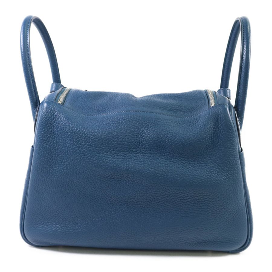 HERMES Clemence皮革Lindy 30銀扣手挽肩背兩用袋Bleu Jean-1