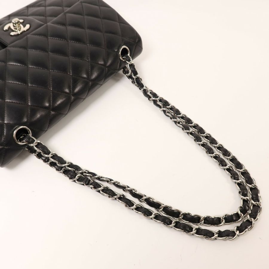CHANEL 羊皮皮革Classic 25銀扣鏈帶肩背袋-7