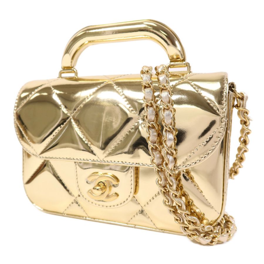 CHANEL 牛皮皮革Chain Shoulder金扣鏈帶手挽肩背兩用袋-2