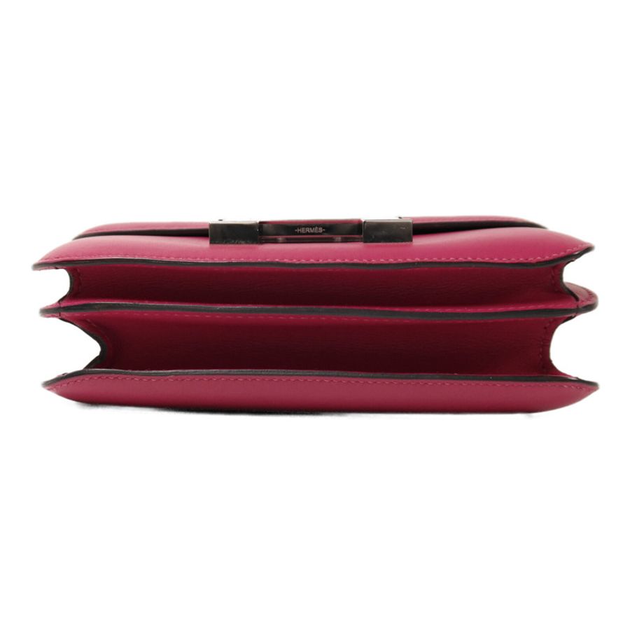 HERMES Swift皮革Constance Mini銀扣肩背袋Rose Pourpre-3