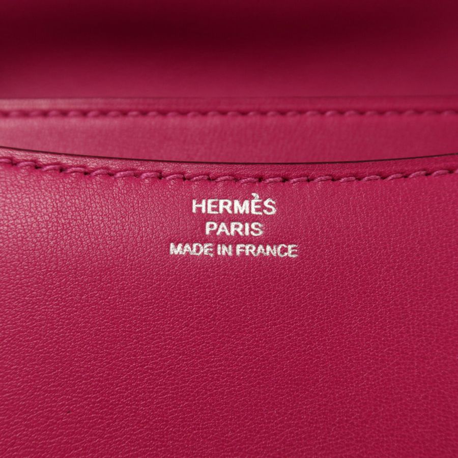 HERMES Swift皮革Constance Mini銀扣肩背袋Rose Pourpre-5