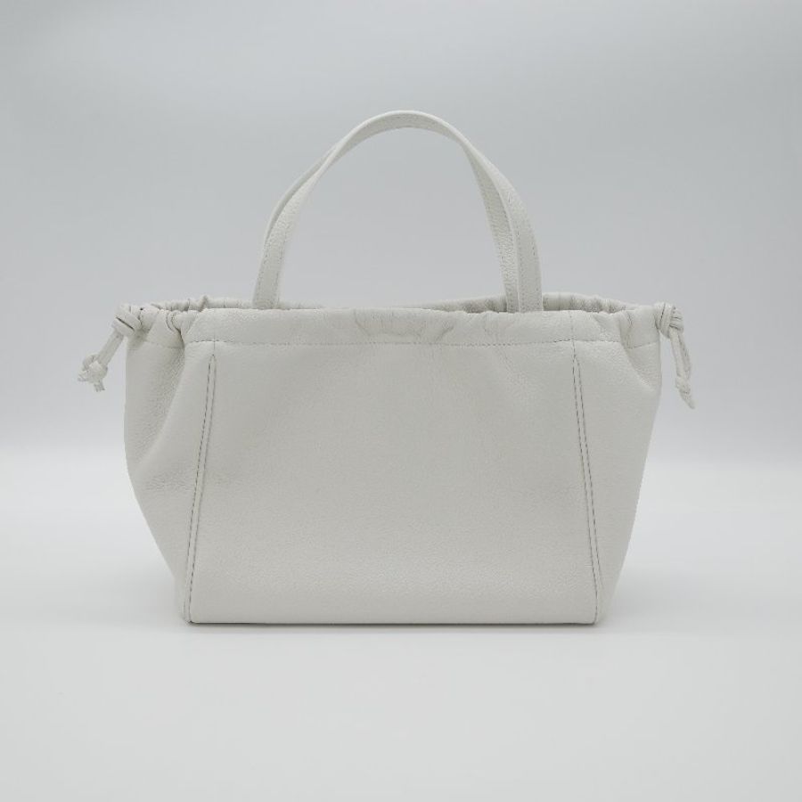 Celine 思琳 Small Cabas Cuir Triomphe 白色 顆粒小牛皮 抽繩 凱旋門手提包 肩背包-4