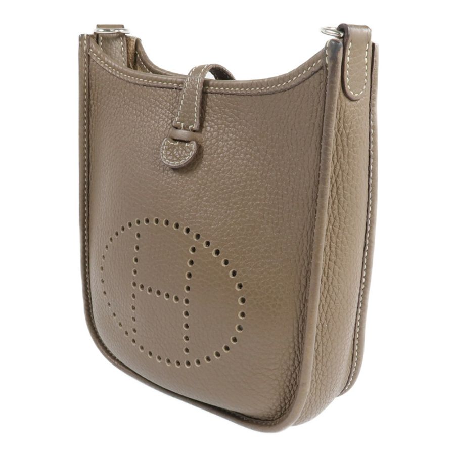 HERMES Clemence皮革Evelyne TPM銀扣肩背袋Etoupe-1