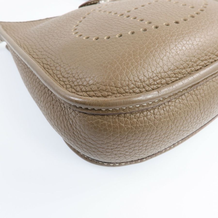 HERMES Clemence皮革Evelyne TPM銀扣肩背袋Etoupe-7