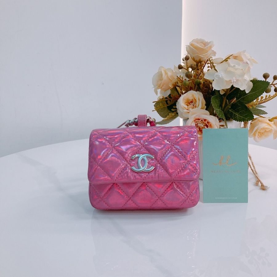 MS0518 CHANEL 香奈兒幻彩桃紅色特別版卡包吊飾CARD HOLDER WITH HOOK GOATSKIN IRIDESCENT PURPLE-0