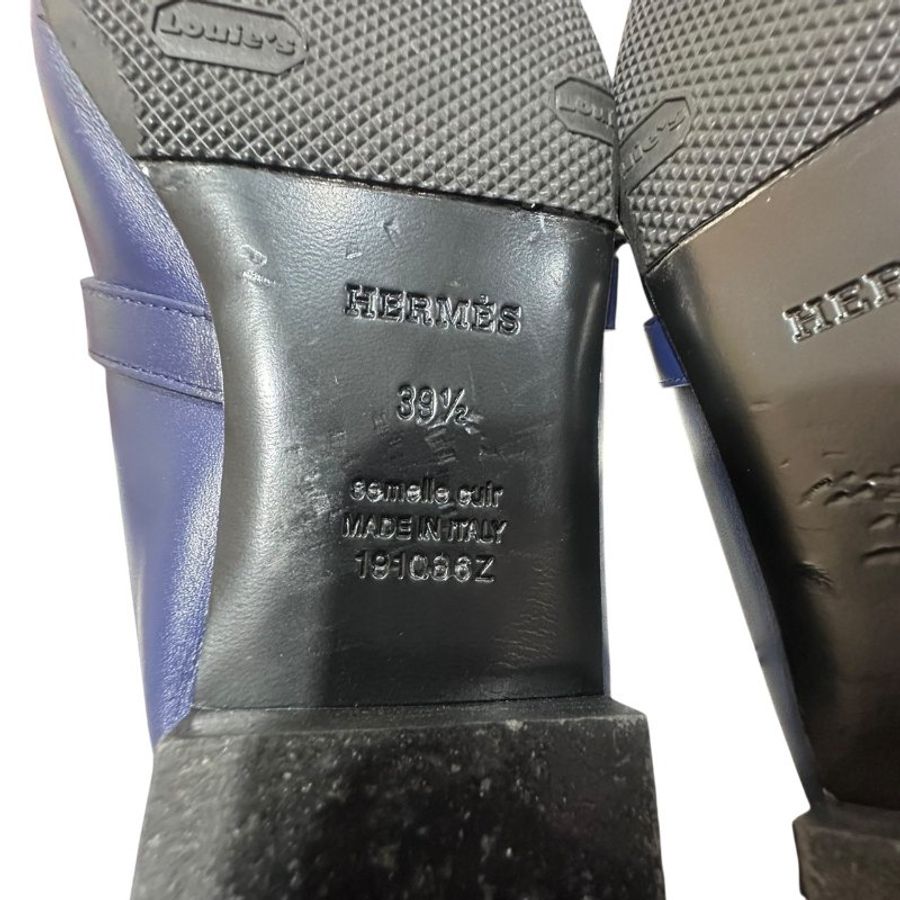 【美收精品】HERMES藍色皮革拖鞋 4-713-4