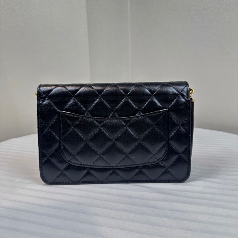 香奈兒/Chanel WOC 金扣黑色羊皮鏈條單肩斜背包20x5x13cm-9