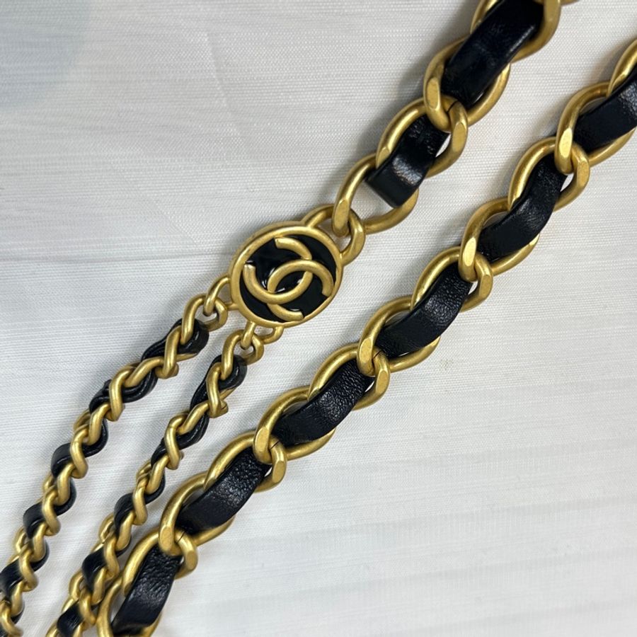 香奈兒/Chanel WOC 金扣黑色羊皮鏈條單肩斜背包20x5x13cm-12