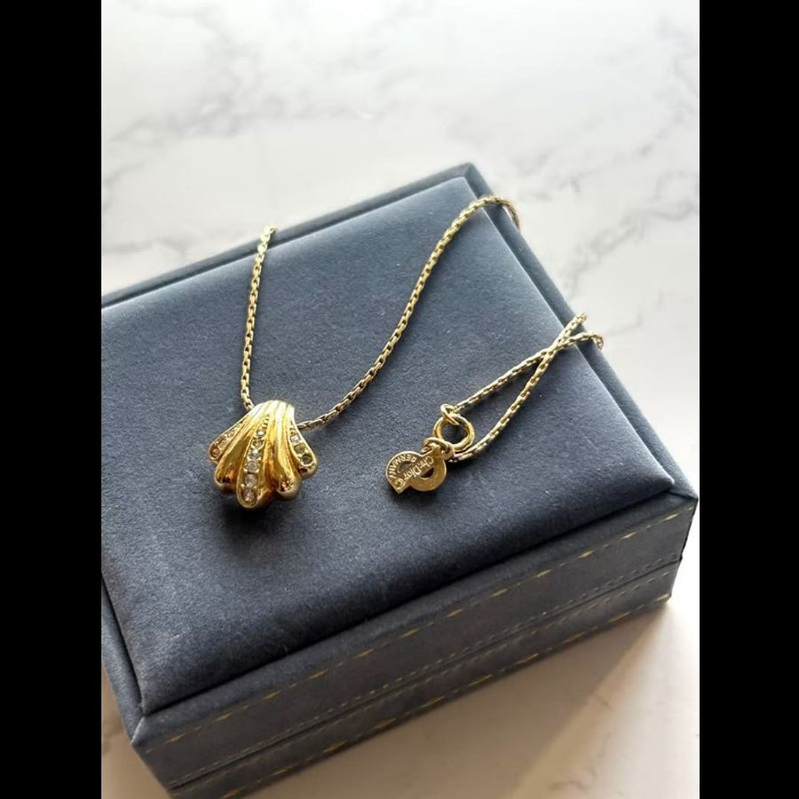 【LA LUNE】中古Dior 金色水鑽貝殼復古頸鏈 項鏈 首飾飾品 二手 古董 禮物-6