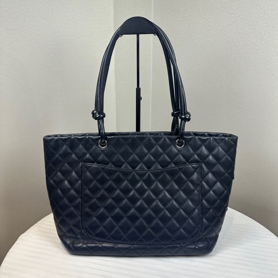 香奈兒/Chanel Vintage Cambon Tote Bag 黑色銀扣牛皮康鵬托特包30x14x24cm-11