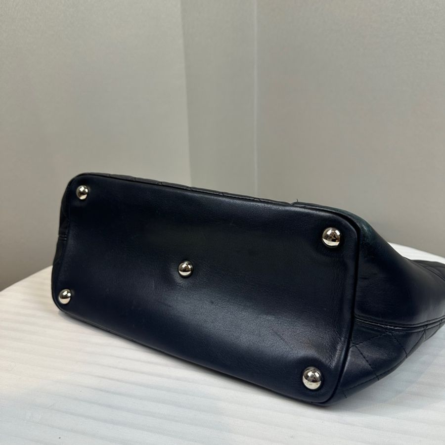 香奈兒/Chanel Vintage Cambon Tote Bag 黑色銀扣牛皮康鵬托特包30x14x24cm-12