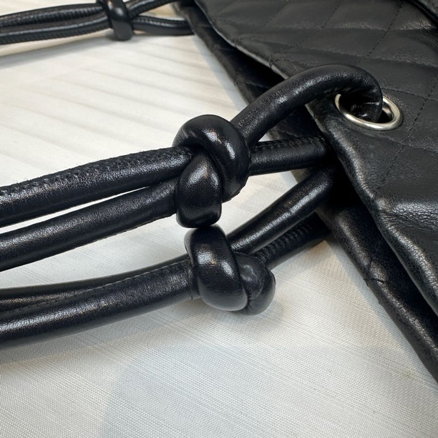 香奈兒/Chanel Vintage Cambon Tote Bag 黑色銀扣牛皮康鵬托特包30x14x24cm-15