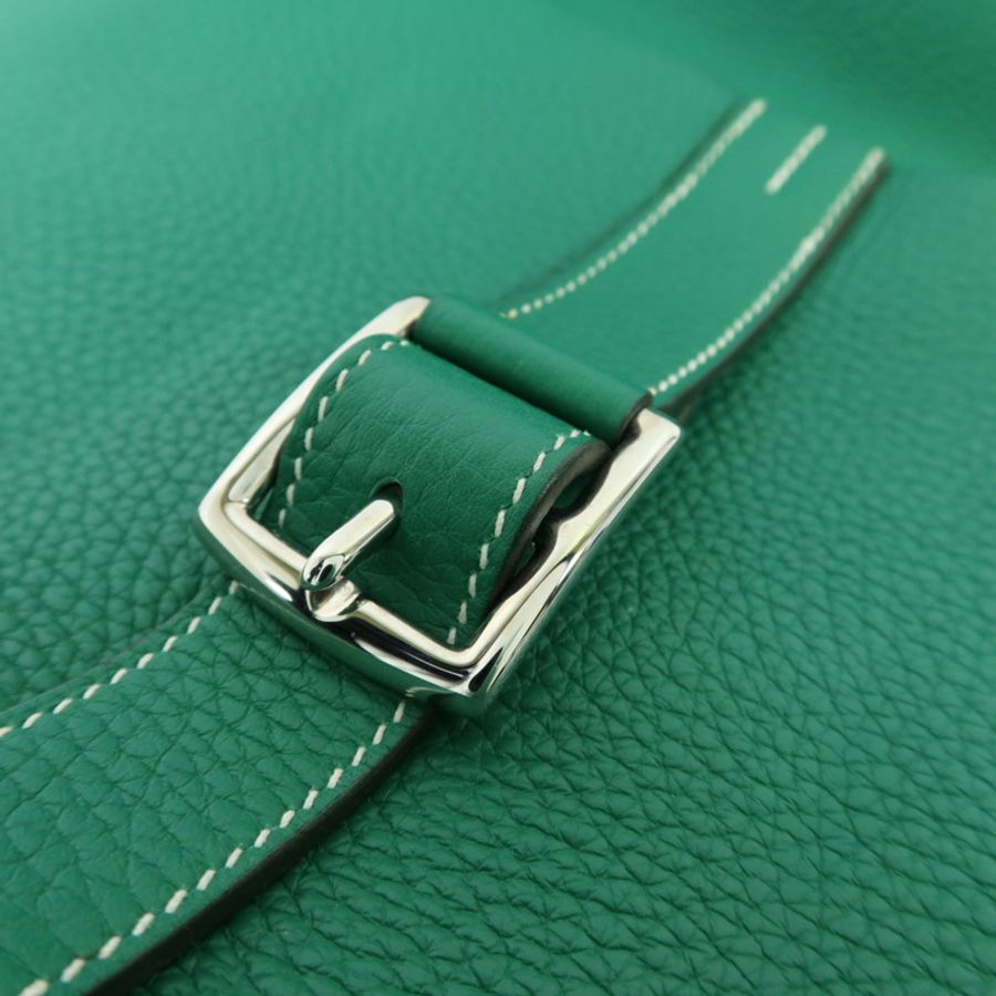 HERMES Clemence皮革Halzan 31銀扣手挽肩背兩用袋綠色-9