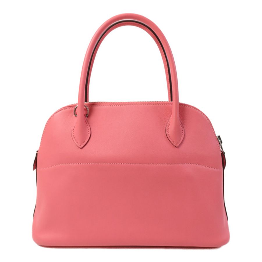 HERMES Swift皮革Bolide 27銀扣手挽肩背兩用袋Rose Azalee-1