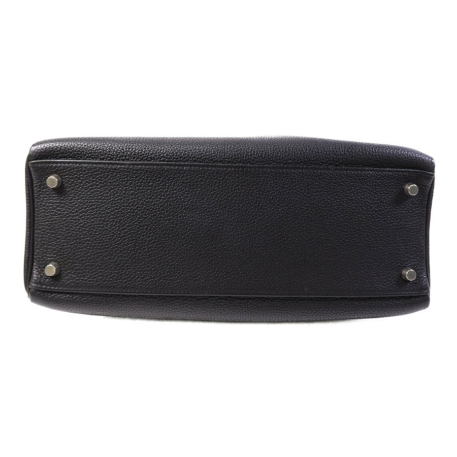 HERMES Clemence皮革Kelly 32銀扣手挽肩背兩用袋Noir-3