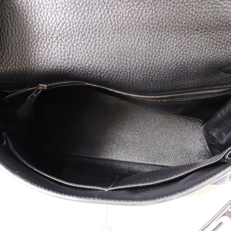 HERMES Clemence皮革Kelly 32銀扣手挽肩背兩用袋Noir-4
