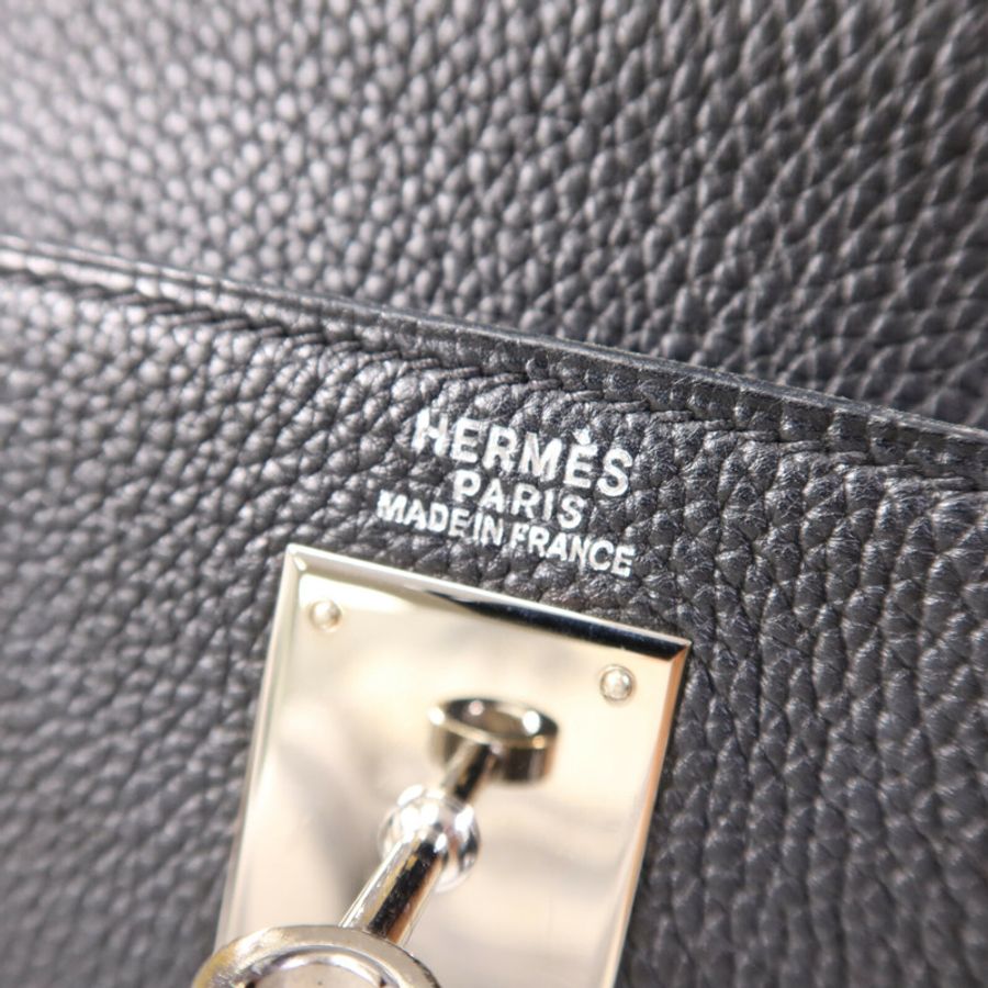 HERMES Clemence皮革Kelly 32銀扣手挽肩背兩用袋Noir-5