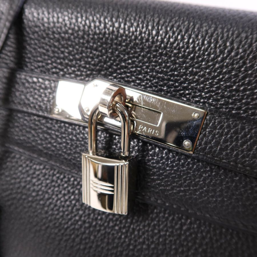 HERMES Clemence皮革Kelly 32銀扣手挽肩背兩用袋Noir-6