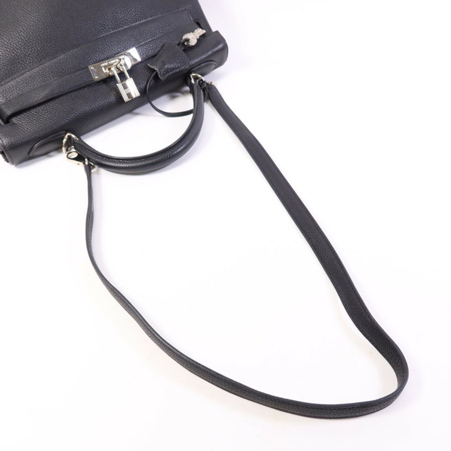 HERMES Clemence皮革Kelly 32銀扣手挽肩背兩用袋Noir-8
