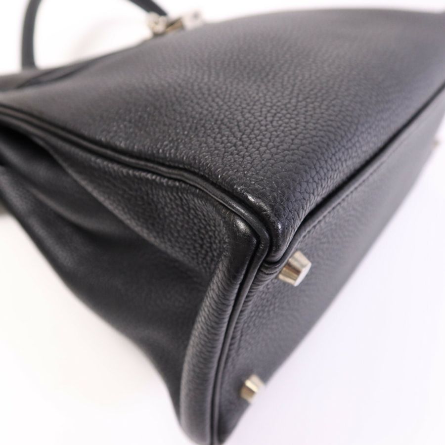HERMES Clemence皮革Kelly 32銀扣手挽肩背兩用袋Noir-11