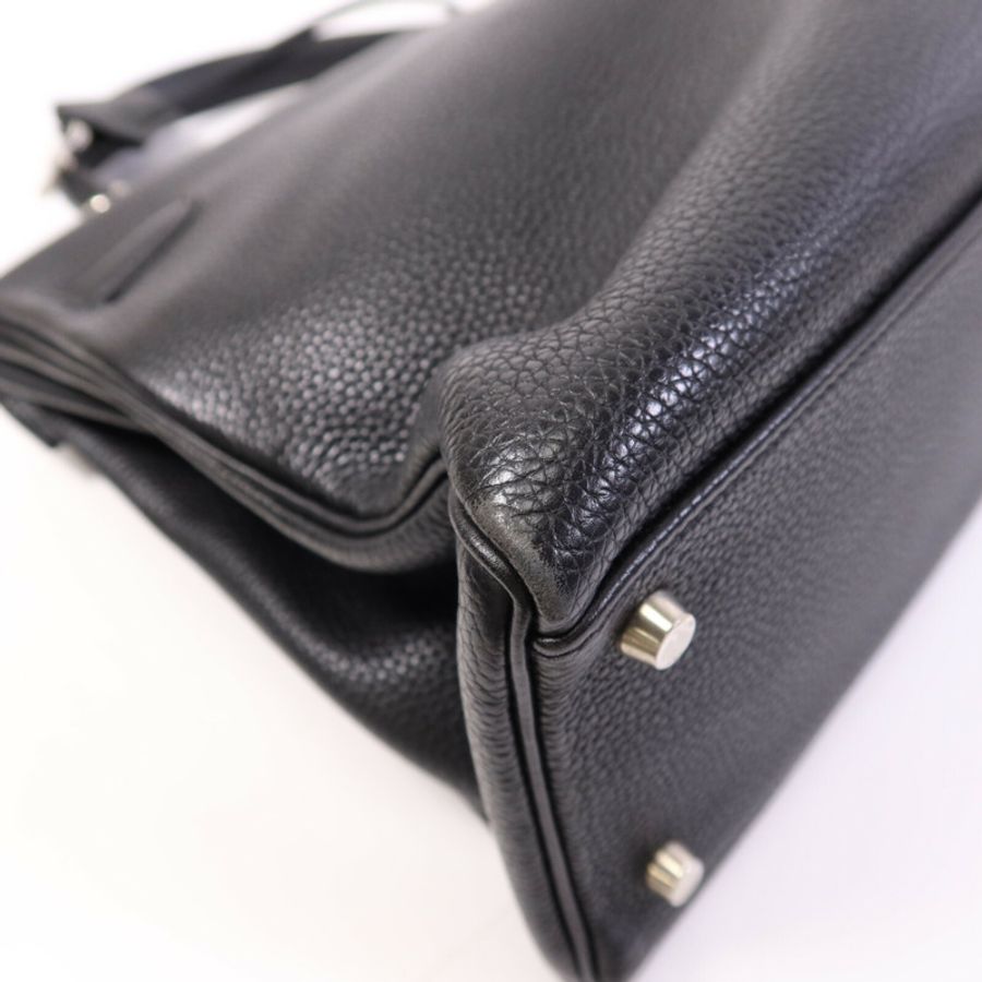 HERMES Clemence皮革Kelly 32銀扣手挽肩背兩用袋Noir-13