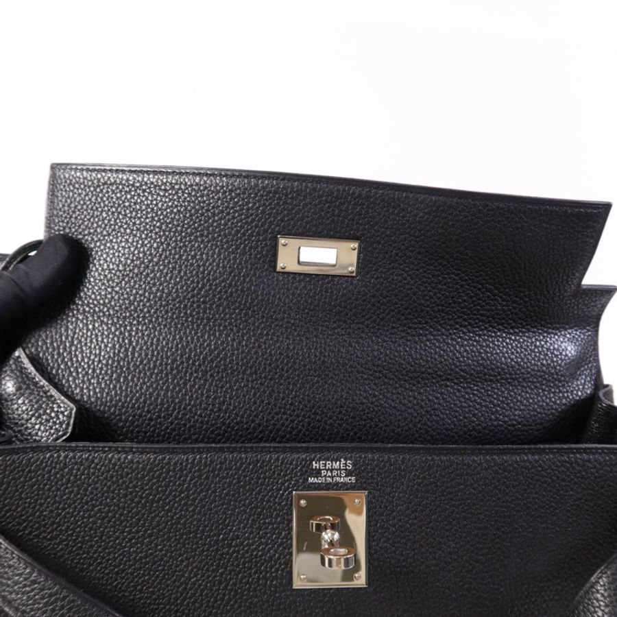 HERMES Clemence皮革Kelly 32銀扣手挽肩背兩用袋Noir-14