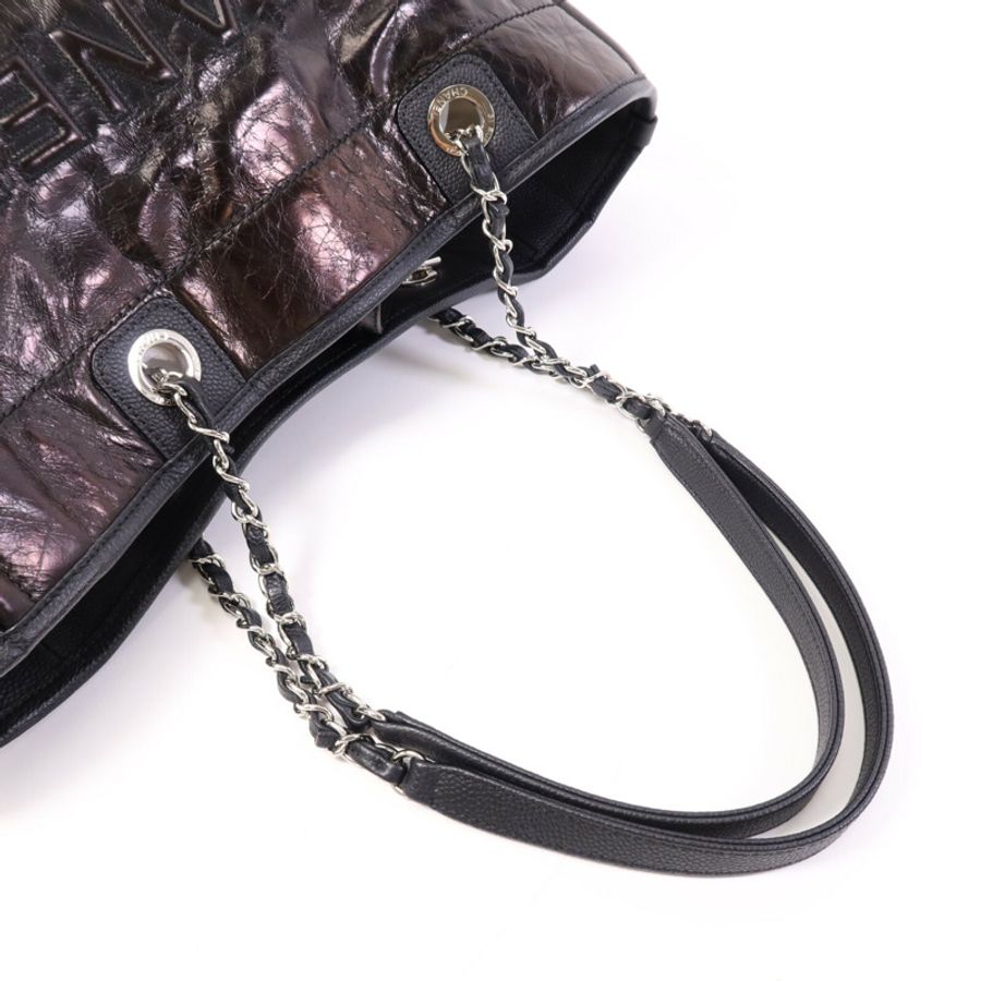 CHANEL 牛皮皮革Deauville Tote Bag銀扣手挽袋-8