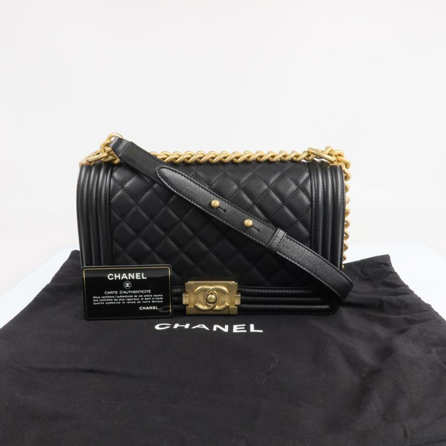 CHANEL 牛皮皮革Boy 25金扣鏈帶肩背袋-9