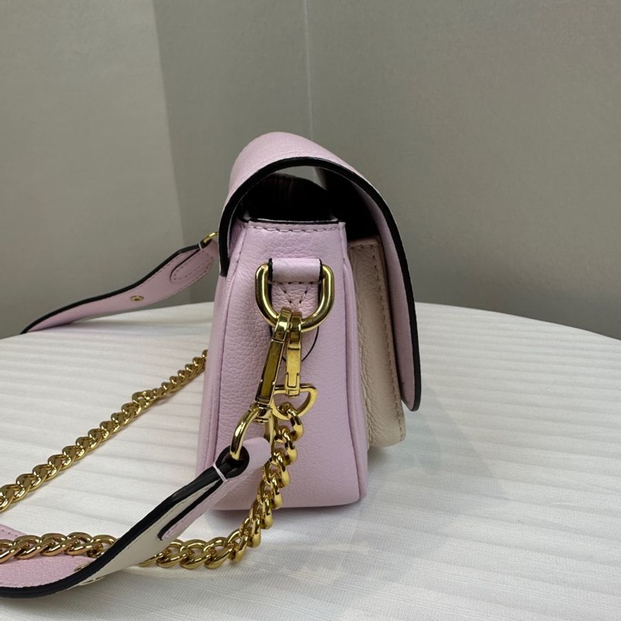 路易威登/Louis Vuitton Lockme Tender 香芋紫拼白色牛皮金扣鏈條斜背包19x8x13cm-2