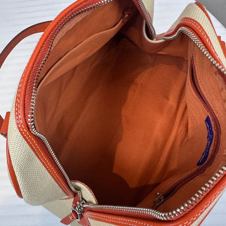 Burberry Blue Label 藍標帆布配橙色皮革滾邊手提包波士頓包29x16x20cm-13