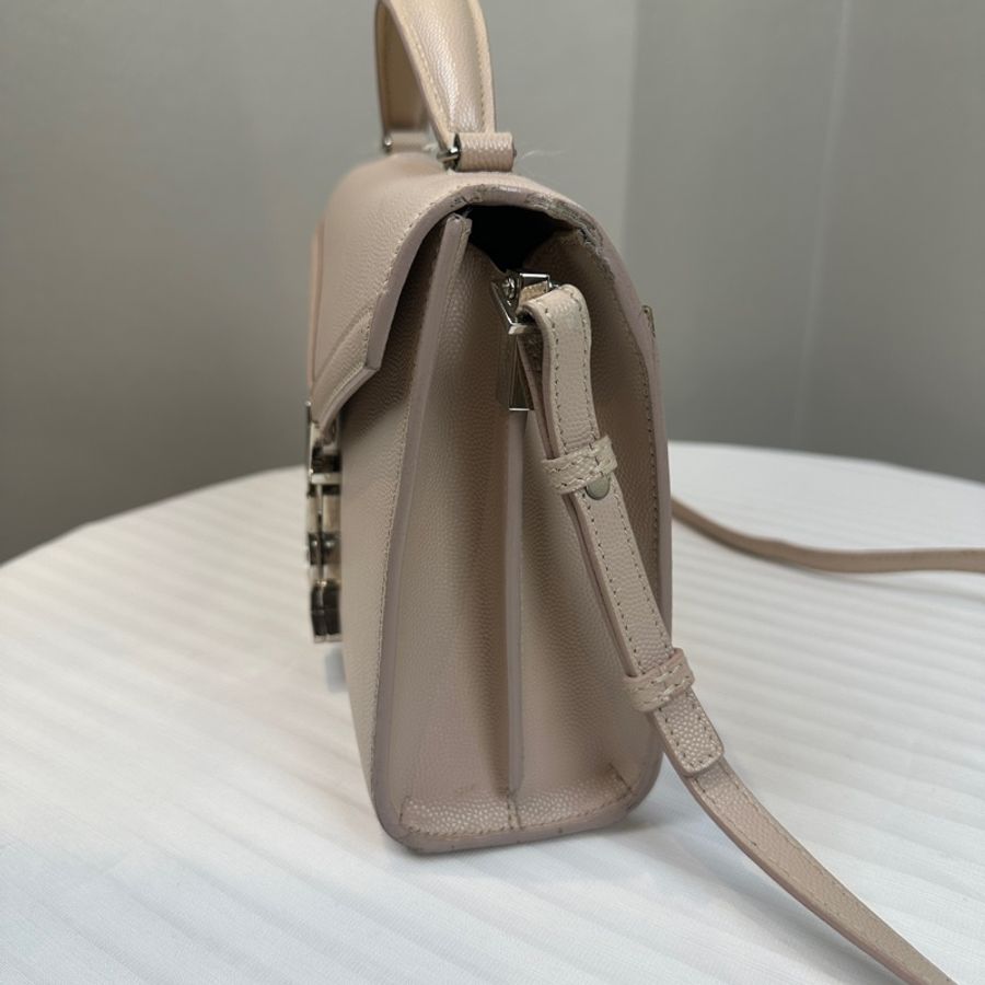聖羅蘭/Saint Laurent Cassandra Mini Top Handle 裸膚色牛皮信封包斜背包20x7.5x16cm-3