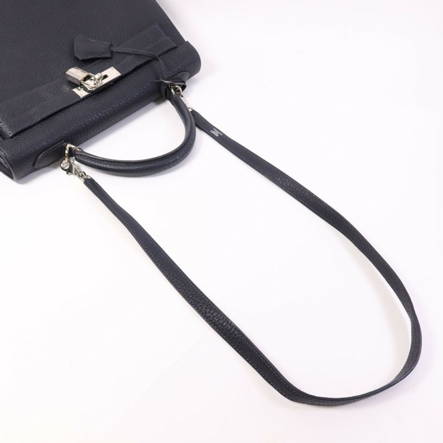 HERMES Fjord皮革Kelly 32銀扣手挽肩背兩用袋Navy-8