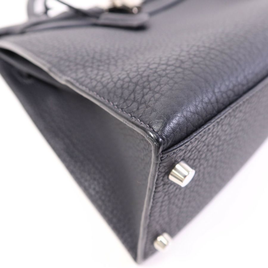 HERMES Fjord皮革Kelly 32銀扣手挽肩背兩用袋Navy-11