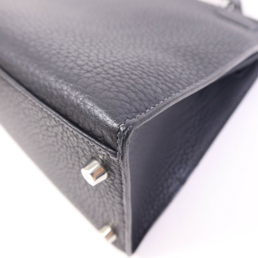 HERMES Fjord皮革Kelly 32銀扣手挽肩背兩用袋Navy-12