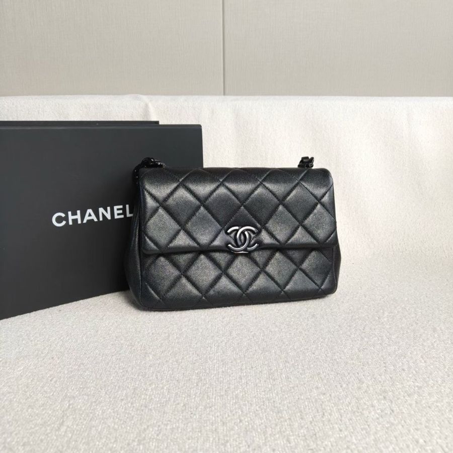 Chanel Soblack琺瑯鏈條包黑色荔枝皮21*16*6 98新配件盒子塵袋保卡-4