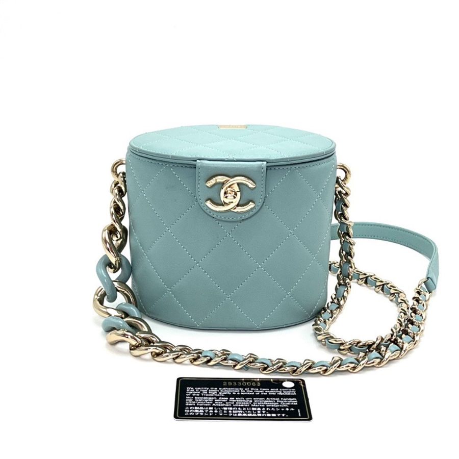 CHANEL 薄荷綠金扣 圓桶肩背斜背鏈條包 15*12.5*10 98新配件保卡塵袋-1