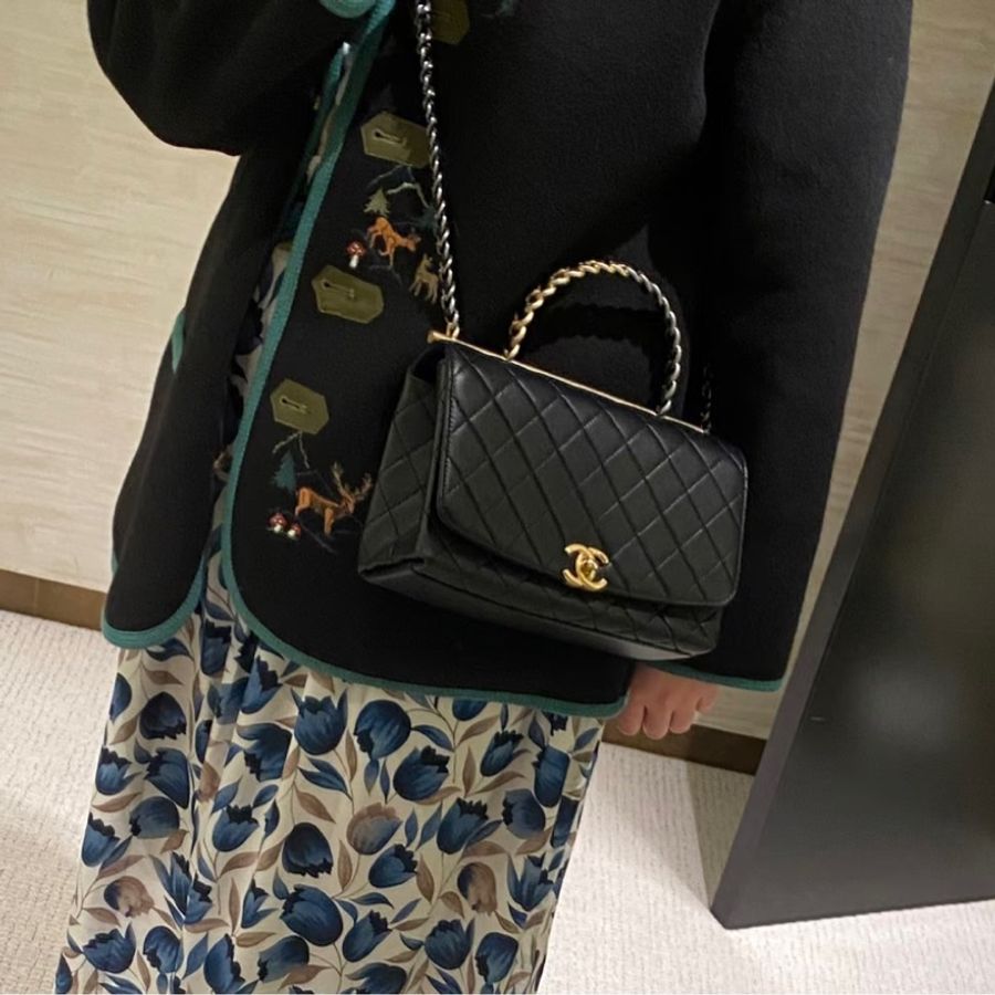 絕美藝術品🖼️ 99新🆕有購證❤️🔥Chanel香奈兒21C菱格紋flap bag 琺瑯扣鏈條包單肩斜挎包💎-3