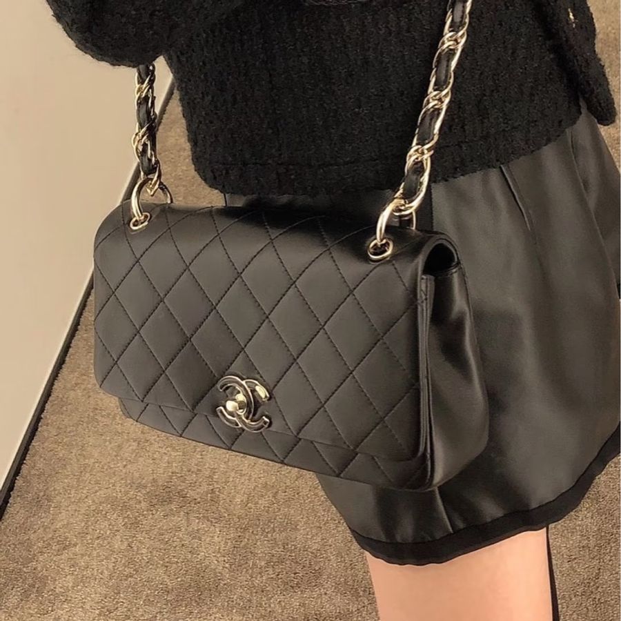 絕美藝術品🖼️ 99新🆕有購證❤️🔥Chanel香奈兒21C菱格紋flap bag 琺瑯扣鏈條包單肩斜挎包💎-6