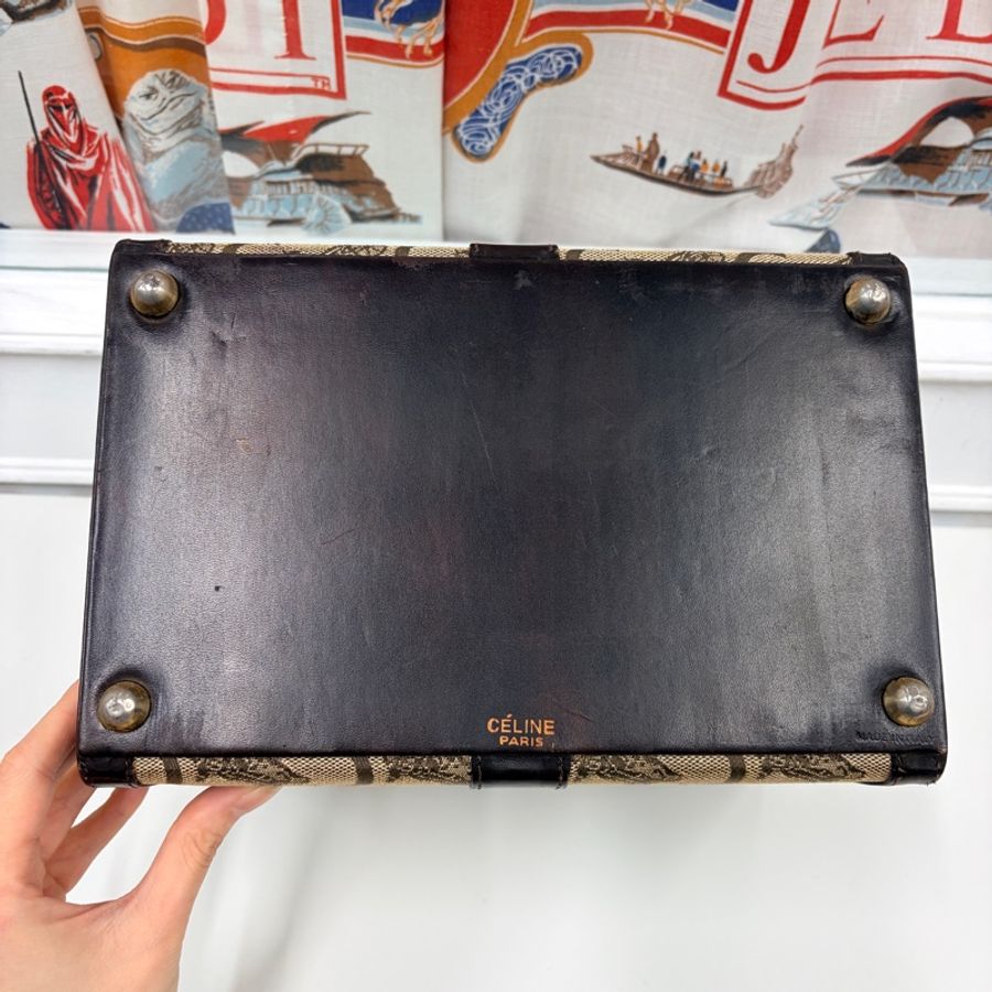 Celine 收藏品級 馬車老花手提化妝箱 棕色 真皮 思琳 手提包-8