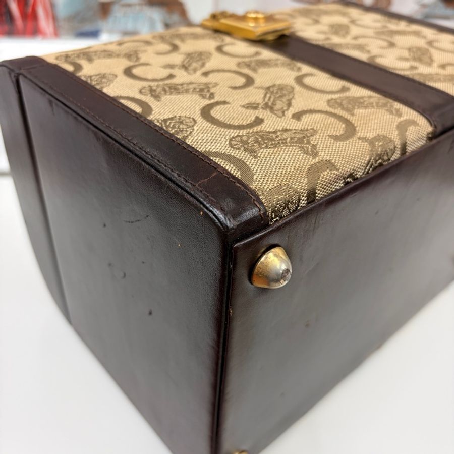 Celine 收藏品級 馬車老花手提化妝箱 棕色 真皮 思琳 手提包-11
