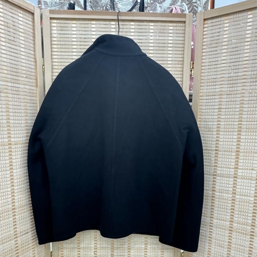愛馬仕Hermes 斜拉鍊 黑色 羊絨外套 女士短款大衣 衣服 34碼-1