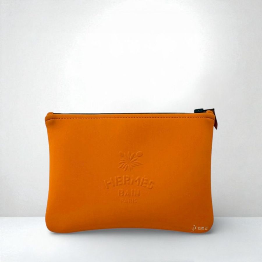 JS0638-Hermes 經典橘太空棉Neobain Poulpe Fiction壓花字樣兩隻豹一字拉收納包-3