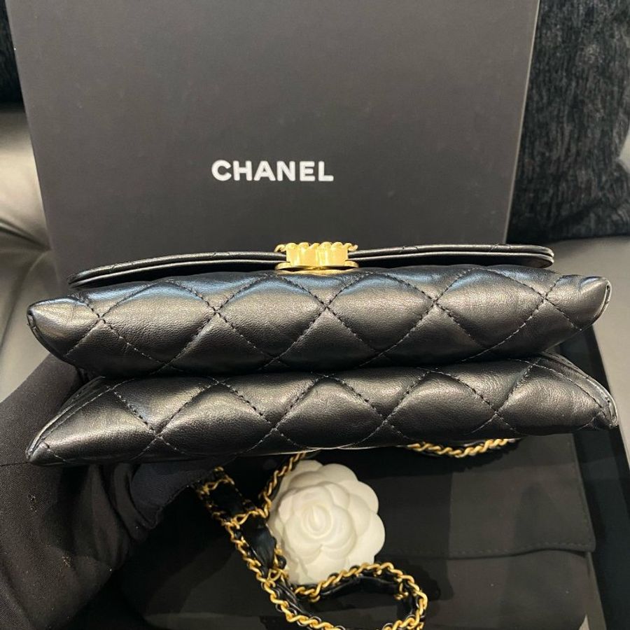 芯片款 Chanel香奈兒19bag繫列黑金牛皮風琴包鏈條荳腐包-8