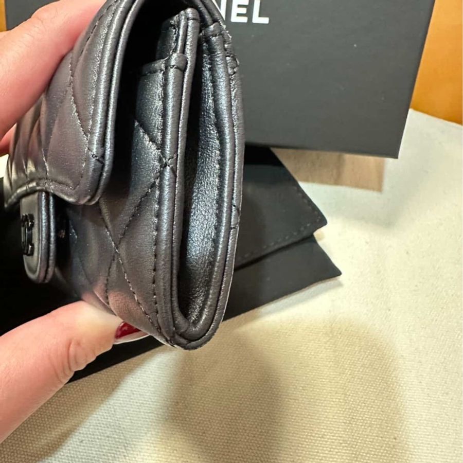 chanel 黑色羊皮 卡夾 零錢包💗-1