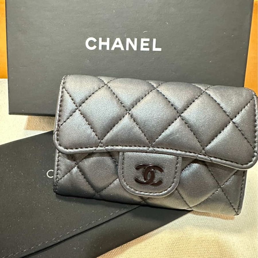 chanel 黑色羊皮 卡夾 零錢包💗-5