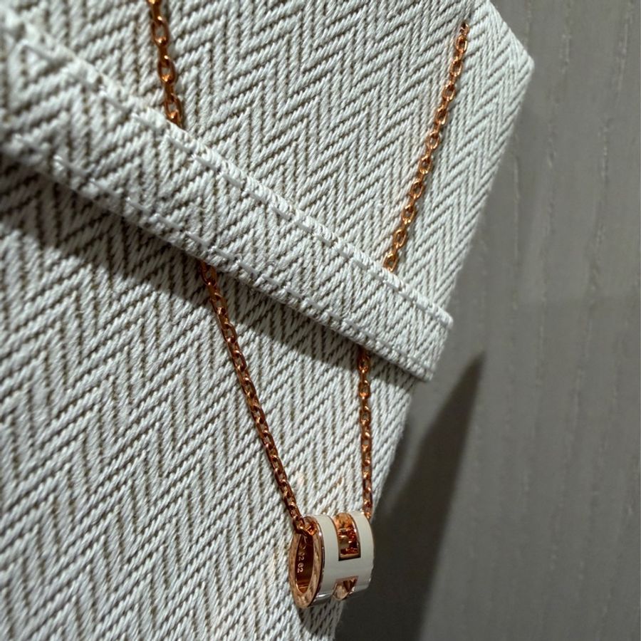 HERMES mini POP H 項鍊栗子色(奶茶色)+玫瑰金-3