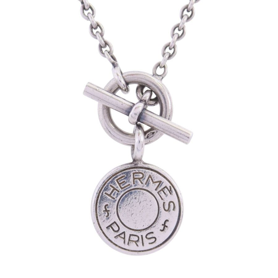 HERMES 925純銀Amulettes Ex-Libris Necklace銀扣項鏈-1