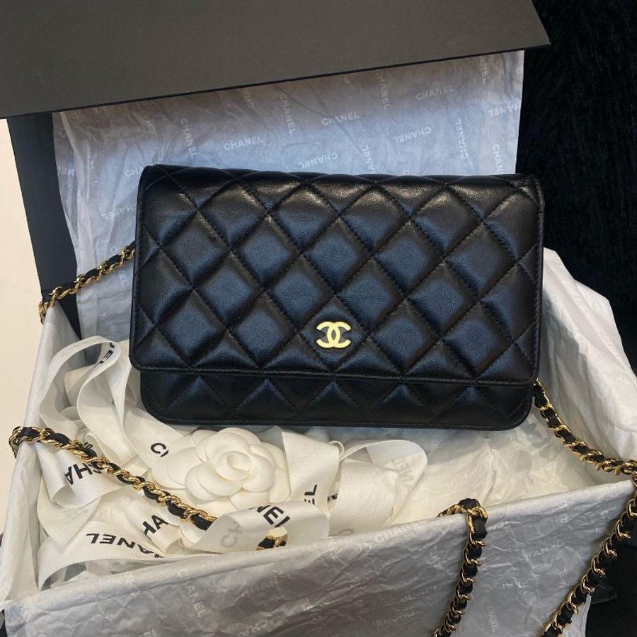 香奈兒Chanel黑金woc髮財鏈條包可單肩斜挎經典菱格紋-0