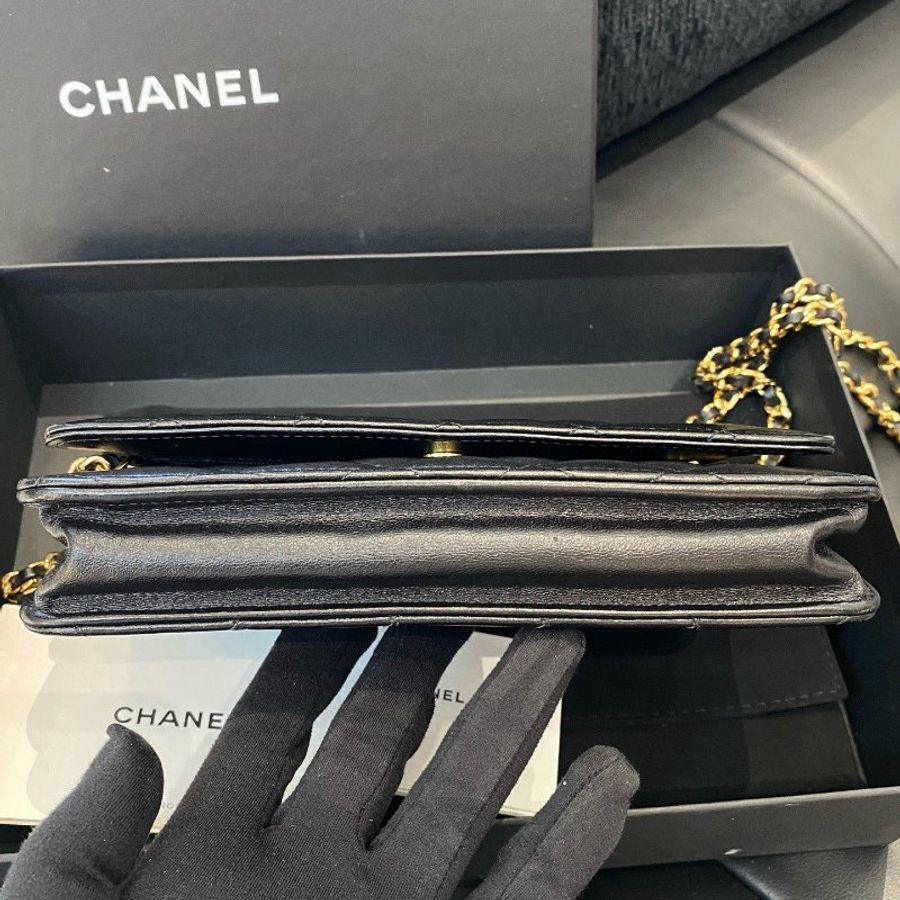 香奈兒Chanel黑金woc髮財鏈條包可單肩斜挎經典菱格紋-4