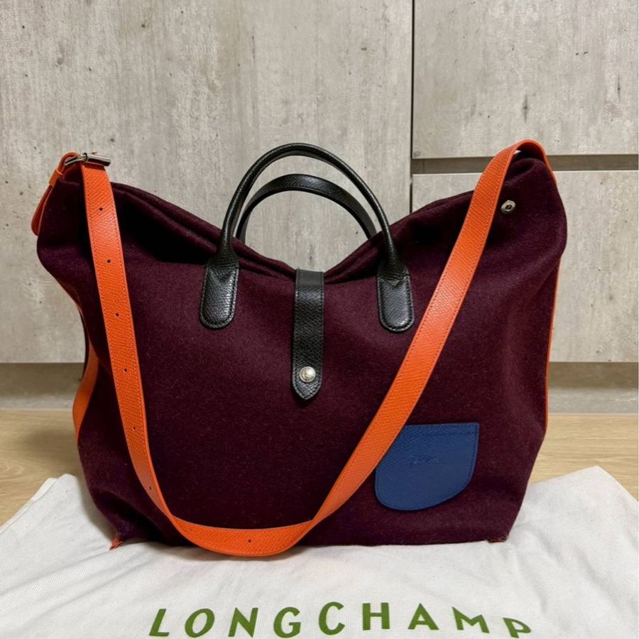 LONGCHAMP Roseau Essential Flanelle系列 酒紅 羊毛 手提包 肩背包 側背包 斜背包-0